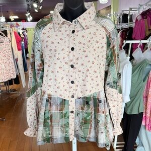 Floral and Plaid Button-Up Shirt